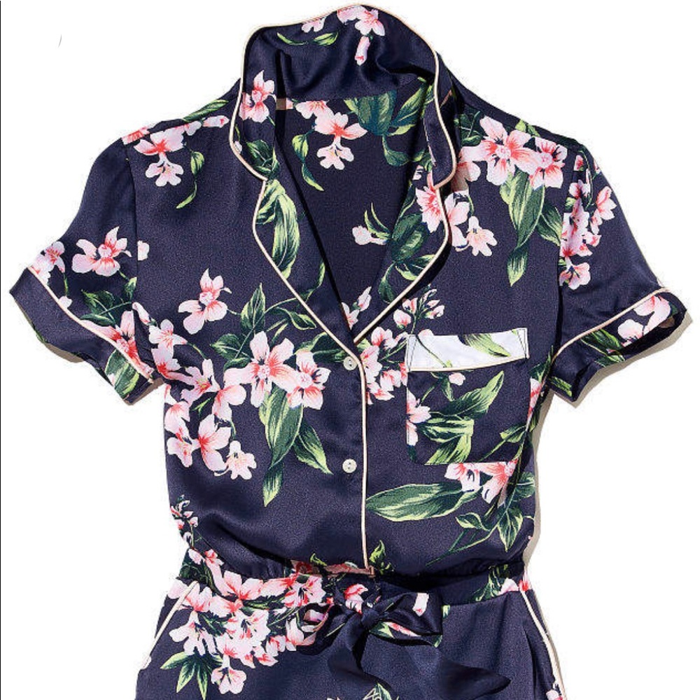 Victoria’s Secret Floral Satin Romper Button M